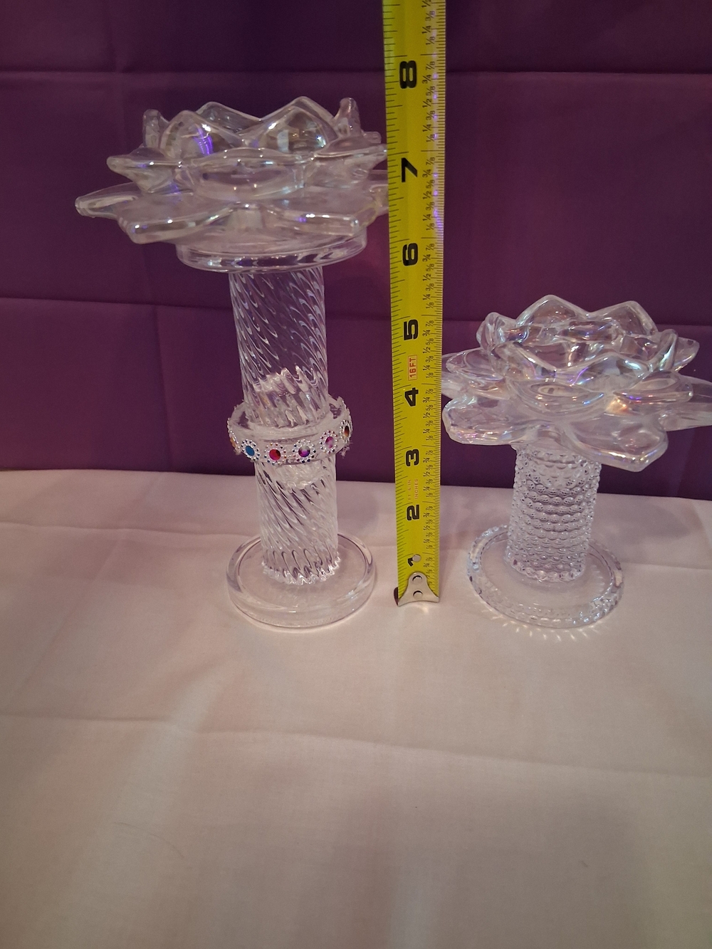 Lot of 2 Clear Glass Floral Candle Holders - Picture 3 of 4